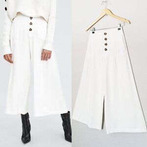 Zara White High Waist Wide Leg Culottes Pants Button Front XS Ecru 4432/252/712